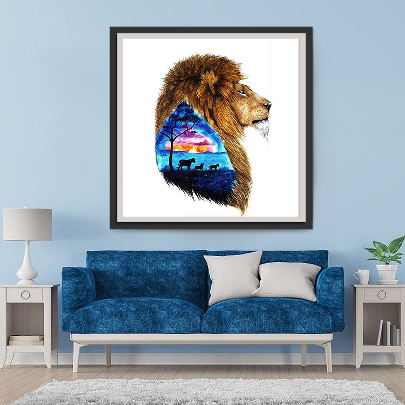 Lion with the Image of His Family 5D DIY Diamond Painting Kits