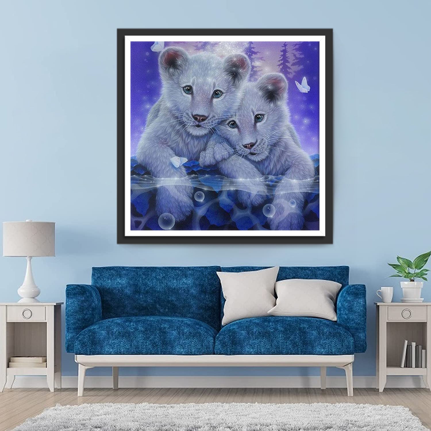 Two White Lion Cubs in the Water Diamond Painting