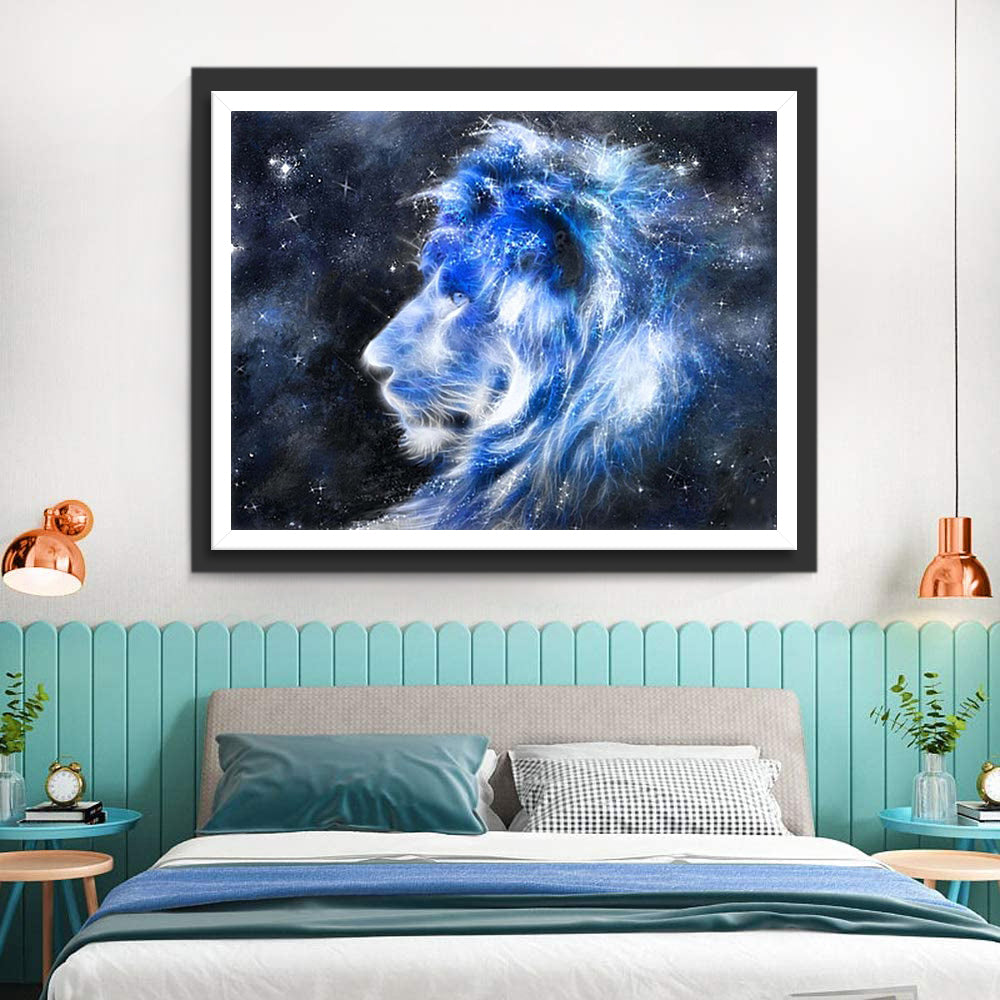 Leo with Blue Light Animal Diamond Painting
