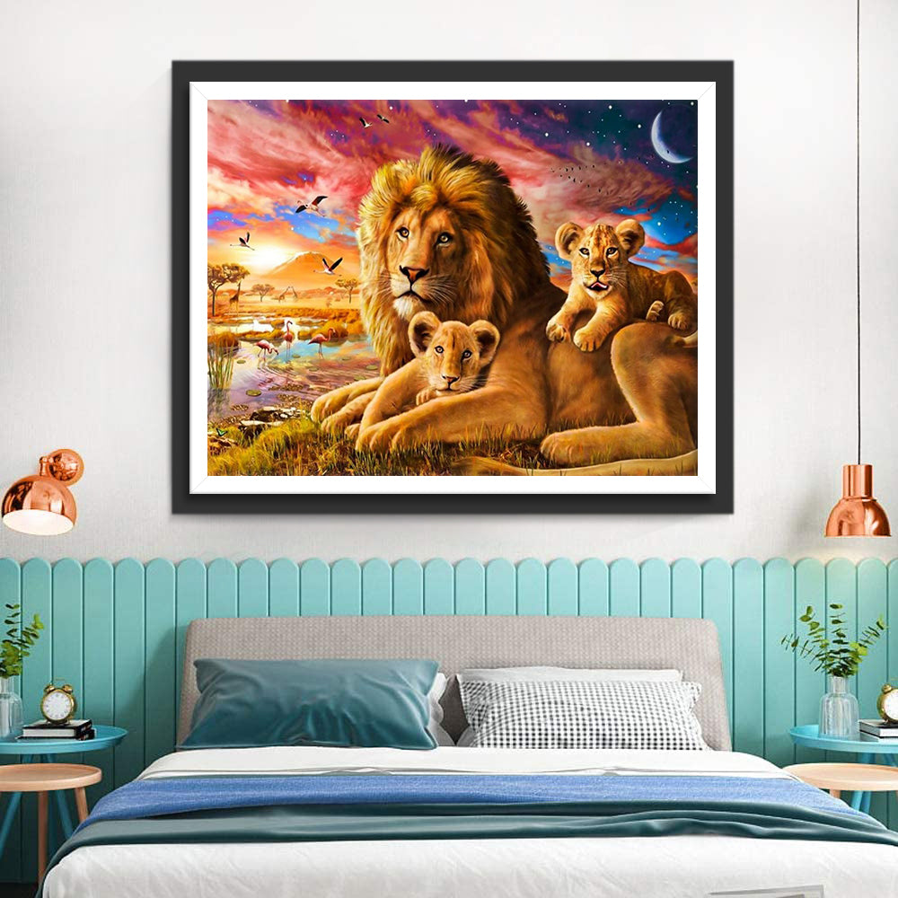 Lion Family on the Lawn Diamond Painting