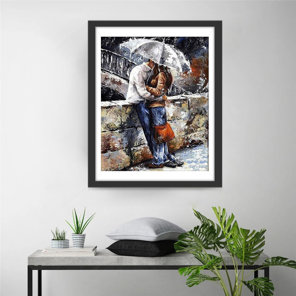 Couple with Gray Umbrella Diamond Painting