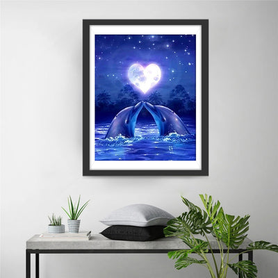 Couple of Dolphins and the Moon in the Shape of a Heart 5D DIY Diamond Painting Kits