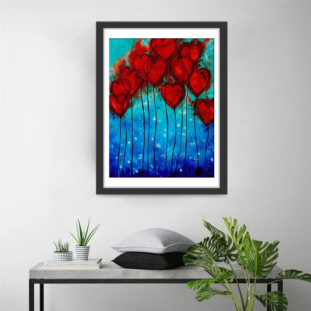 Red Heart Balloons Diamond Painting