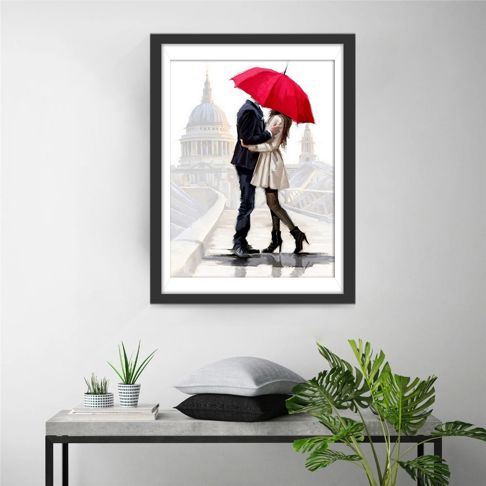 Couple with a Red Umbrella Diamond Painting