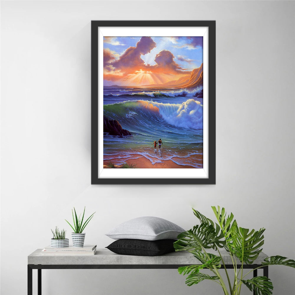 Couple on Beach and Couple of Clouds Diamond Painting
