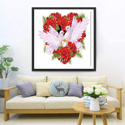 Doves Couple with a Wreath of Red Roses 5D DIY Diamond Painting Kits