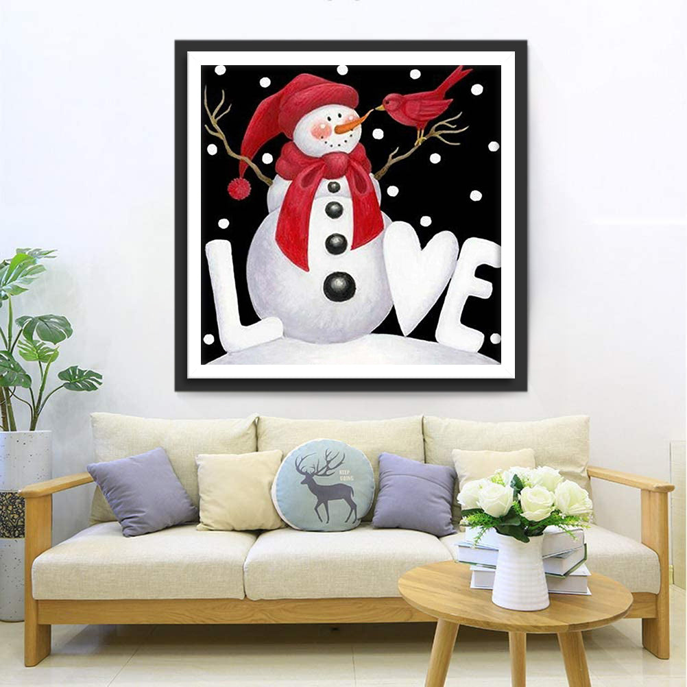 Love Snowman and Red Bird Diamond Painting