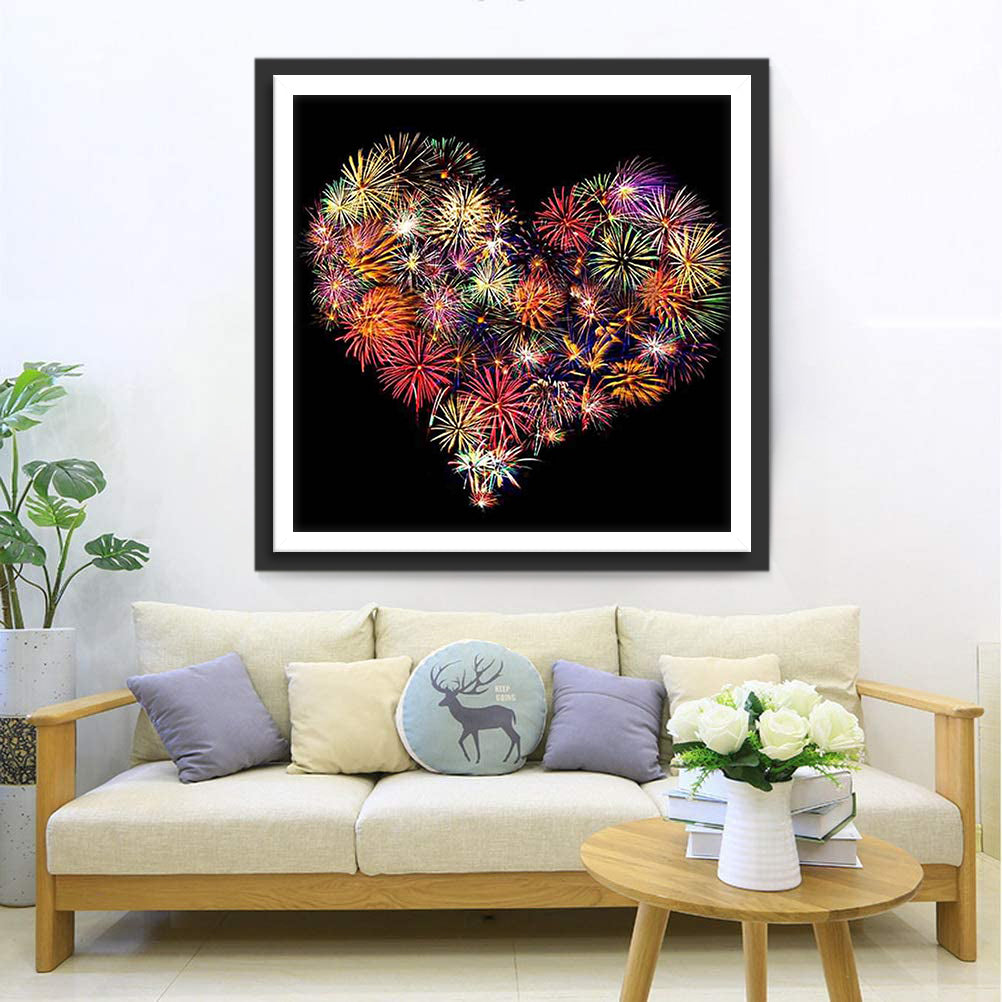 Heart Shaped Fireworks Diamond Painting