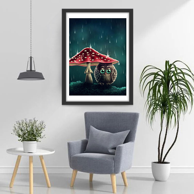 Owl and Red Mushroom Diamond Painting