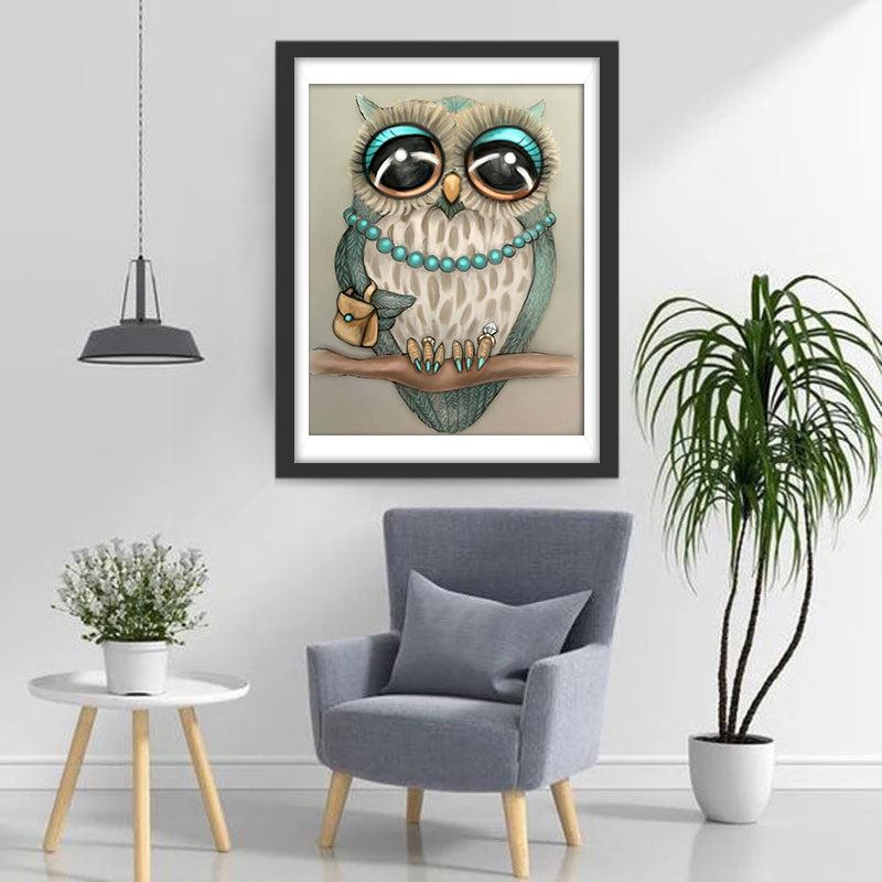 Madame Owl Blue and White Diamond Painting