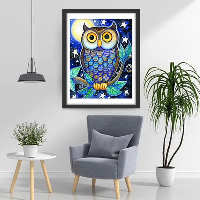 Blue Owl and Moon Diamond Painting