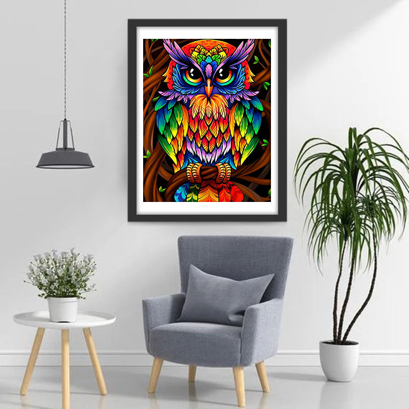 Owl in Rainbow Color Diamond Painting