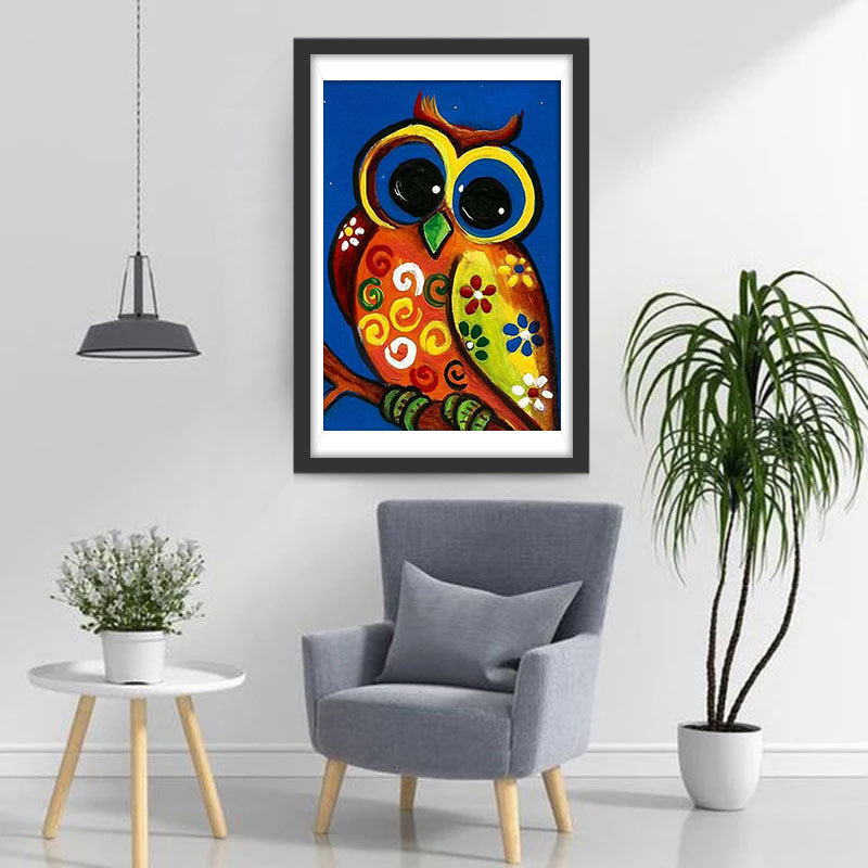 Red Owl on Branch Diamond Painting