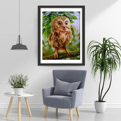 Owl and Green Leaves Diamond Painting