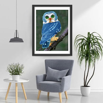 Blue Owl with Green Eyes Diamond Painting