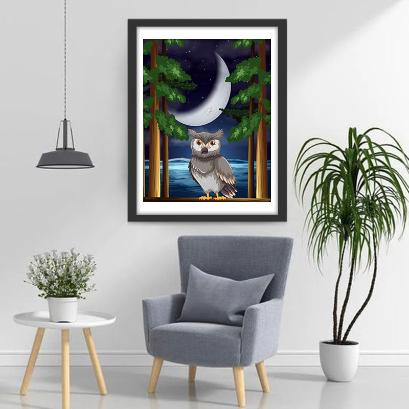 Gray Owl in the Night Diamond Painting