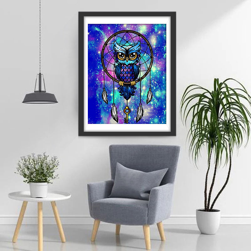 Blue Owl on Dreamcatcher Diamond Painting