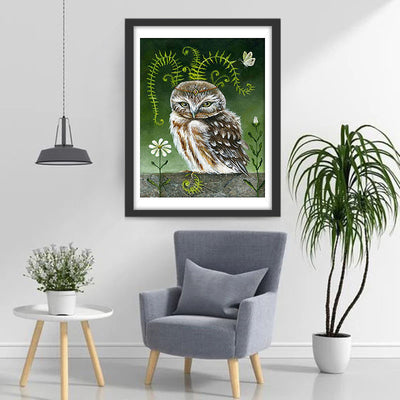 Owl and Daisy White Diamond Painting