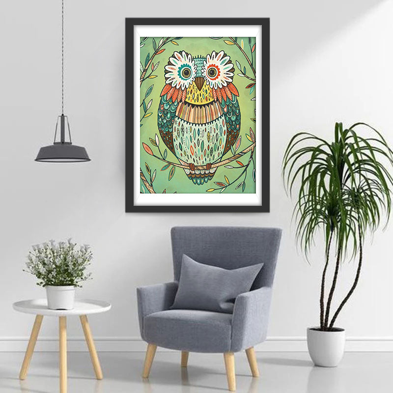 Green Owl Diamond Painting