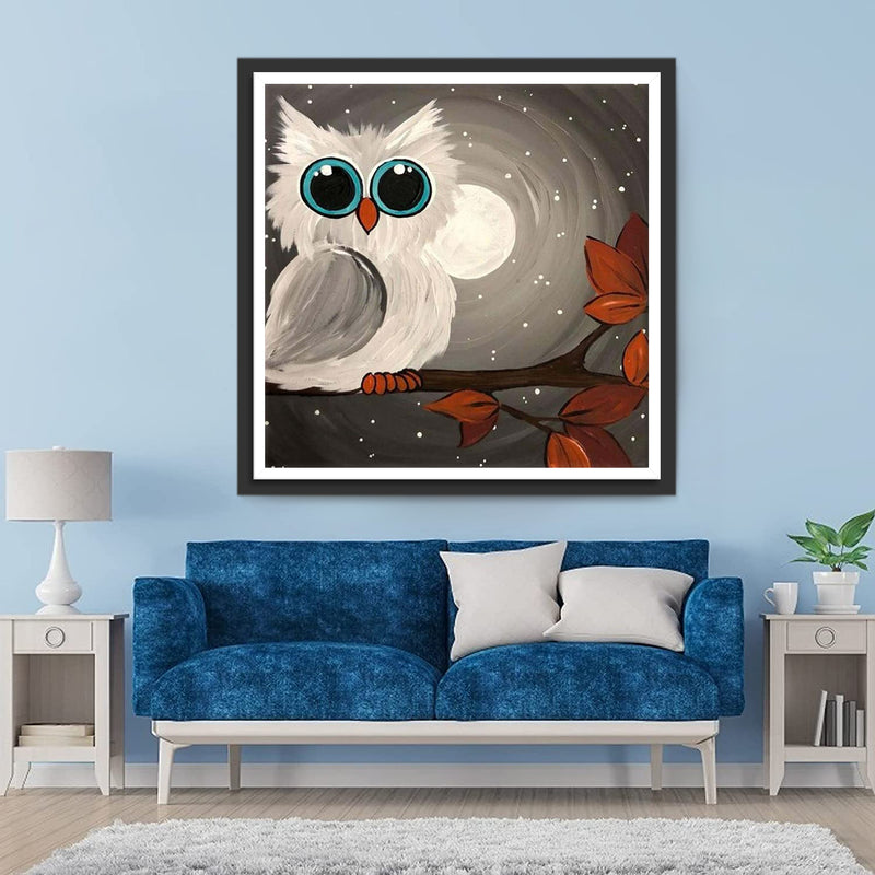 White Owl with Blue and Black Eyes 5D DIY Diamond Painting Kits