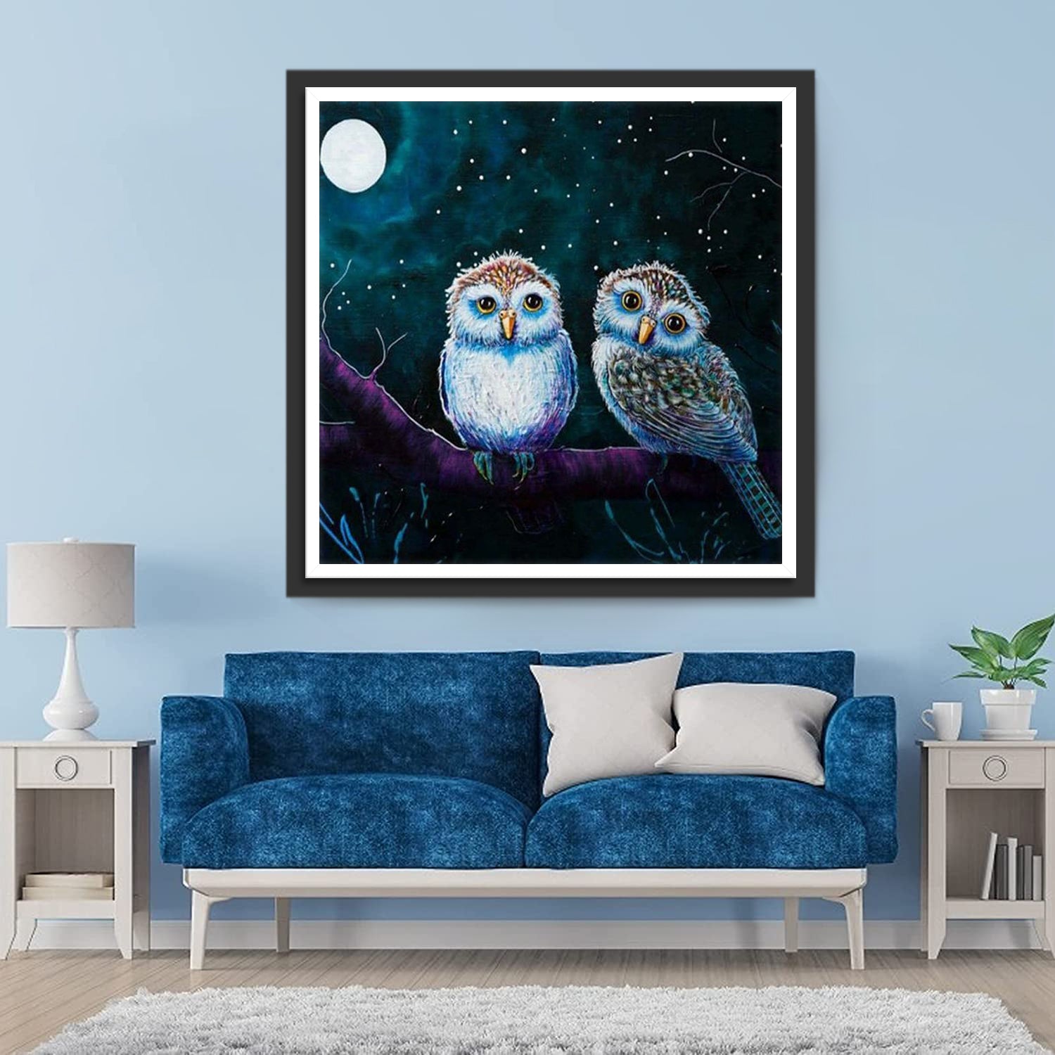 Two Owls and the Moon in the Night Diamond Painting