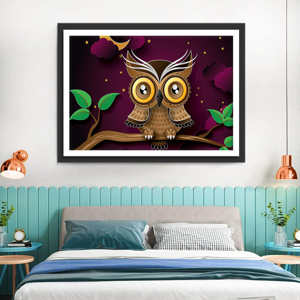 Owl with Big Eyes Cartoon Diamond Painting