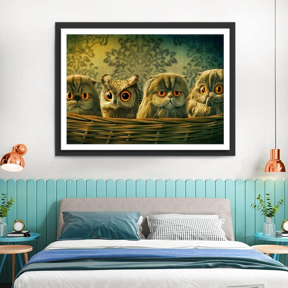 Owl and Kittens Diamond Painting