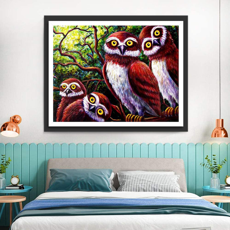 Four Red Owls 5D DIY Diamond Painting Kits