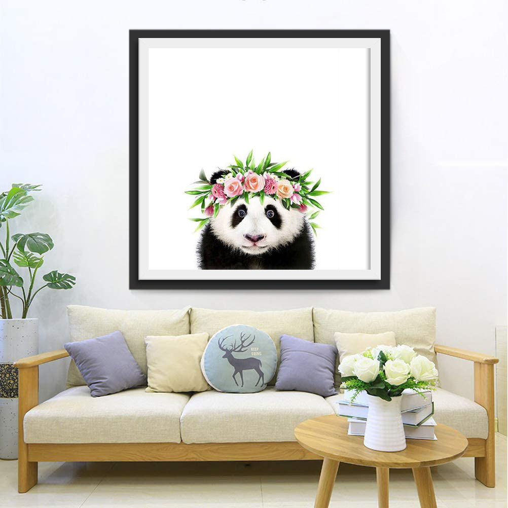 Baby Panda with Flower Crown Diamond Painting