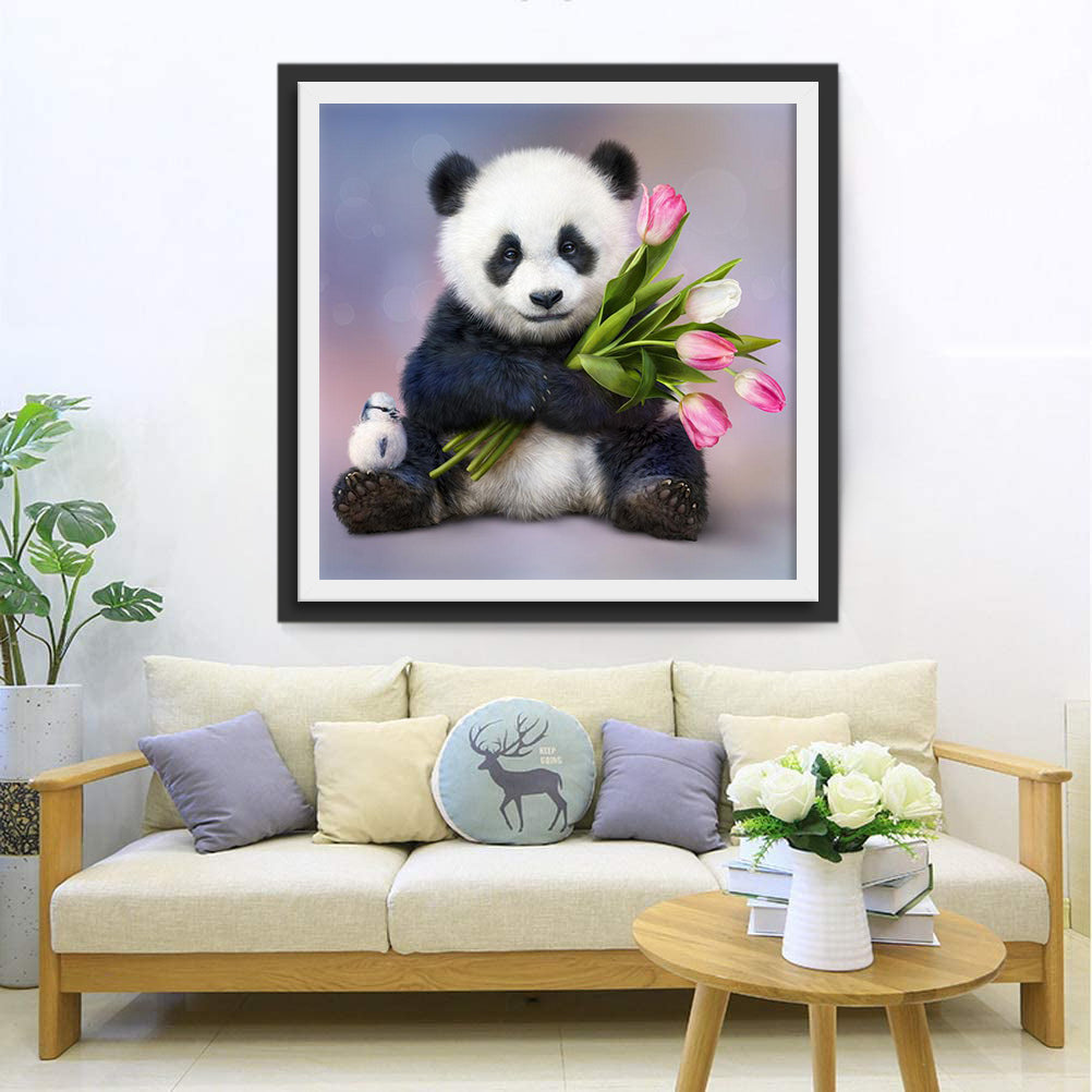 Panda and Tulips Diamond Painting