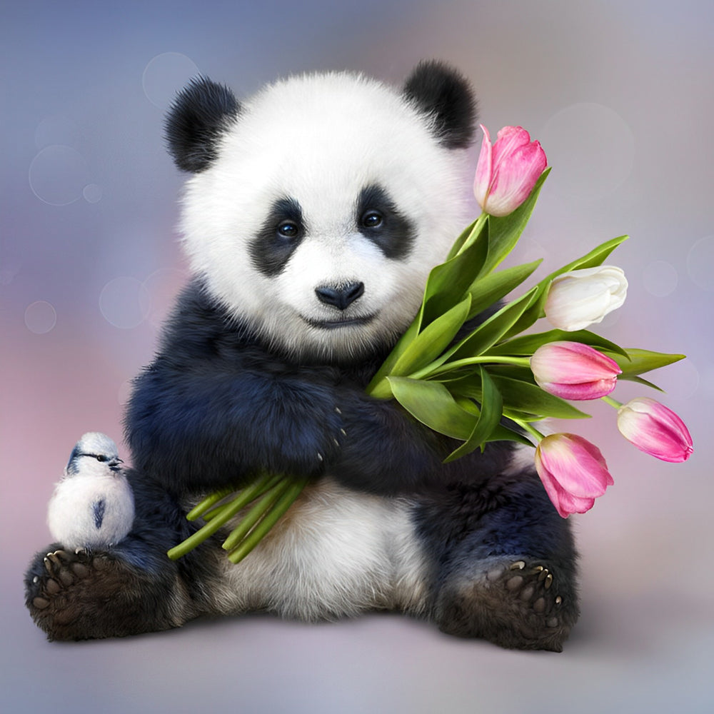Panda and Tulips Diamond Painting