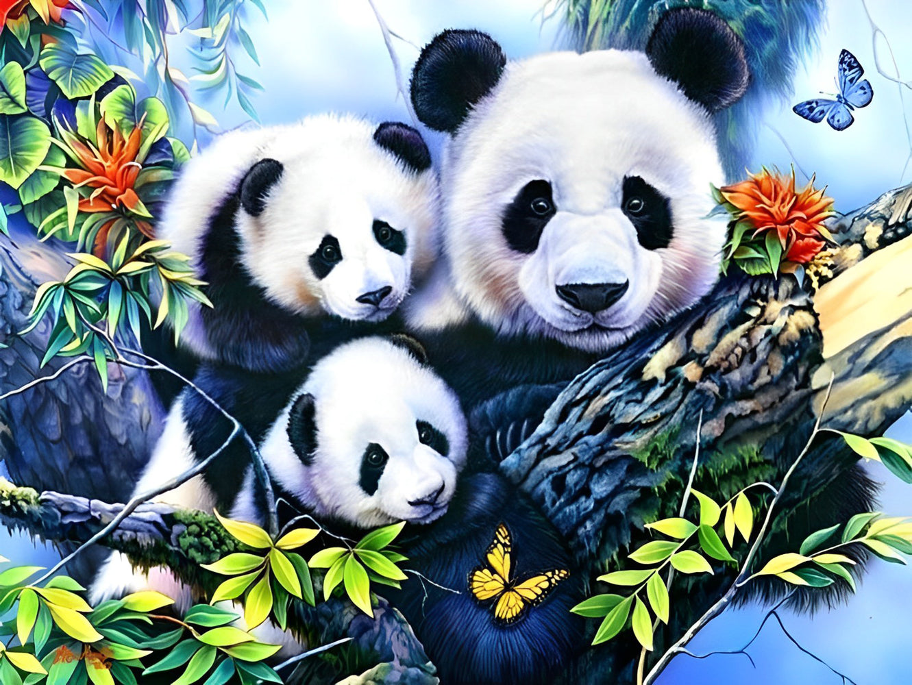 Mother Panda and Her Babies Diamond Painting