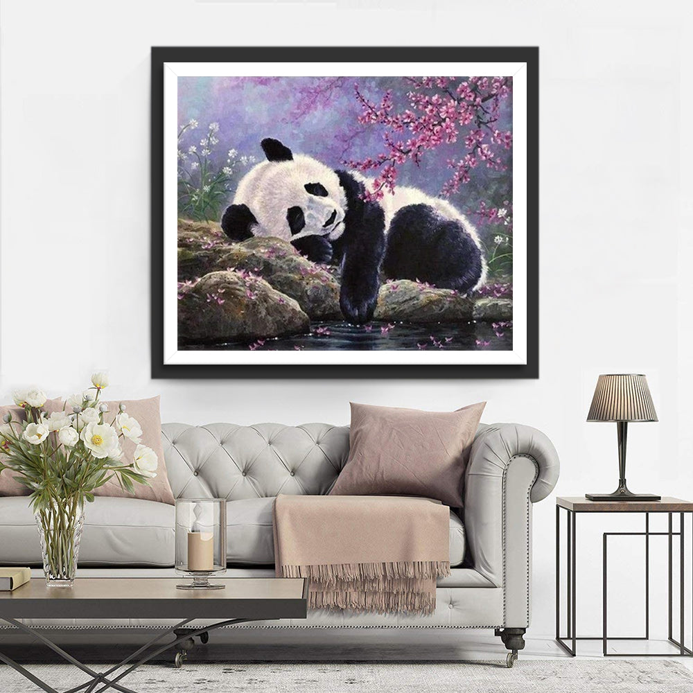 Panda Sleeping under a Peach Tree Diamond Painting