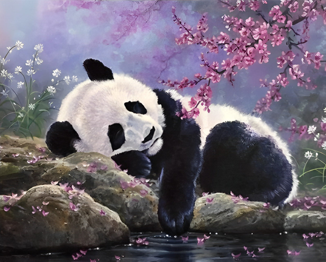 Panda Sleeping under a Peach Tree Diamond Painting