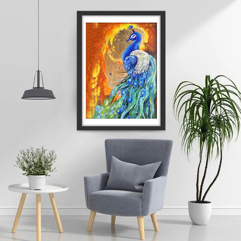 Blue Peacock and the Flame Diamond Painting
