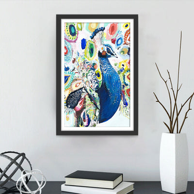 Blue Peacock with Colorful Tail 5D DIY Diamond Painting Kits