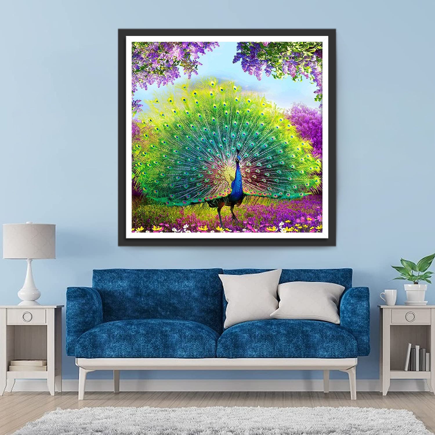 Pretty Peacock Wheeling and Flowers Diamond Painting