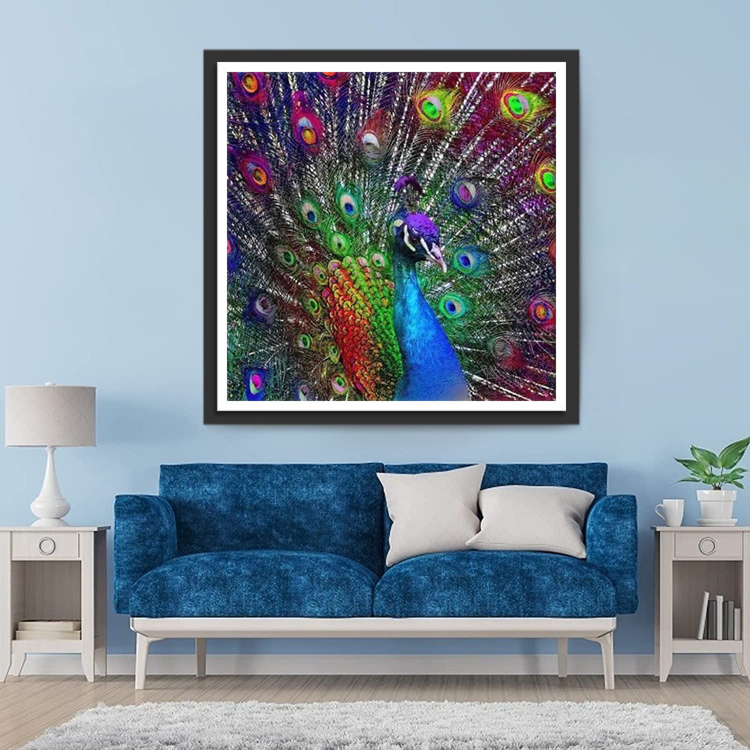 Blue Peacock with Purple Head Diamond Painting