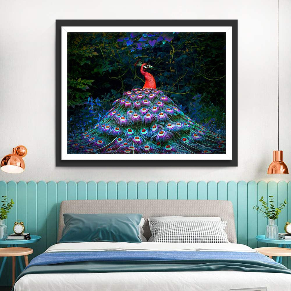 Red Peacock in the Night Diamond Painting