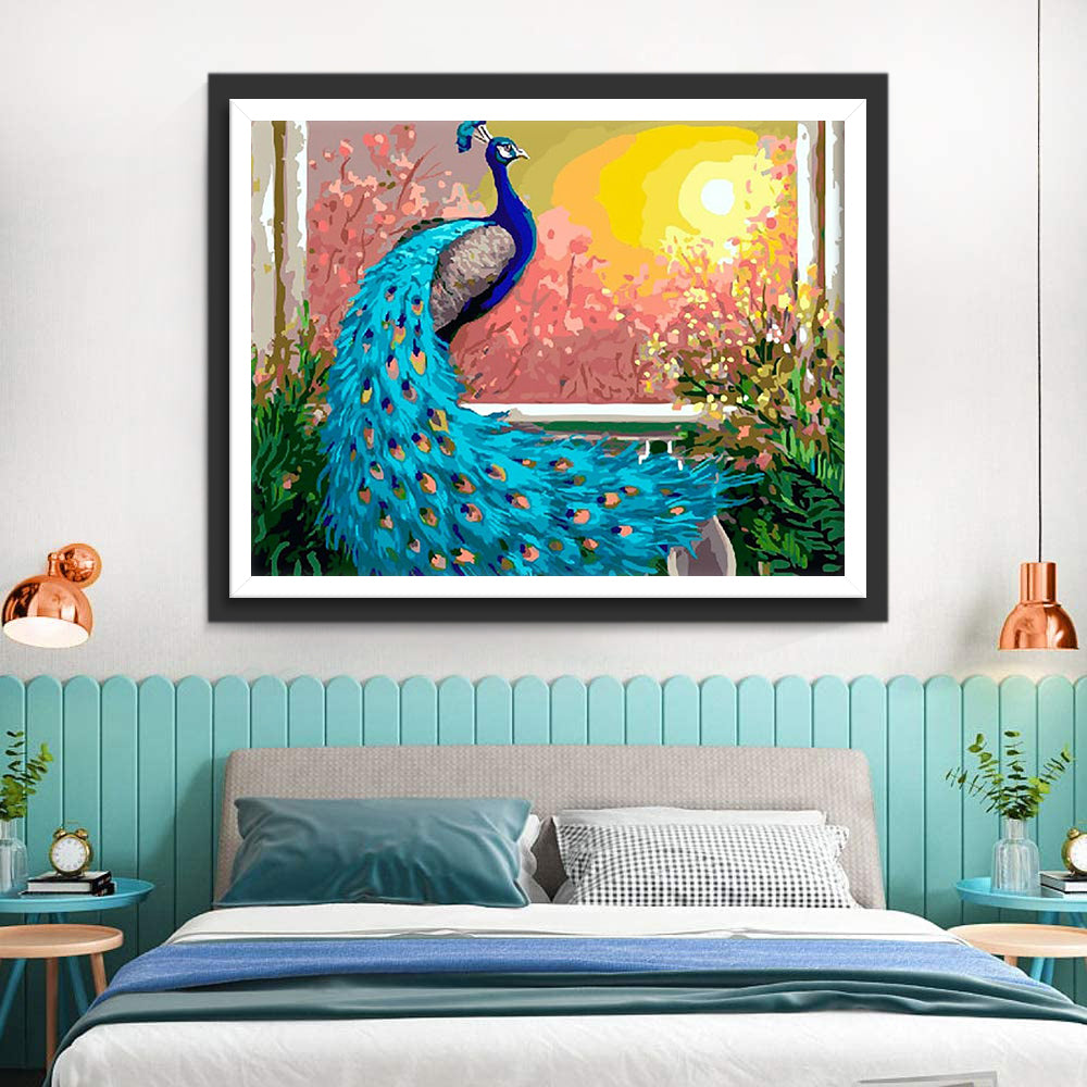 Blue Peacock and Sunset Diamond Painting