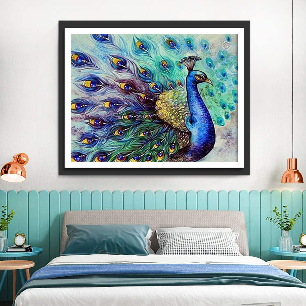 Blue Peacock Drawn Diamond Painting