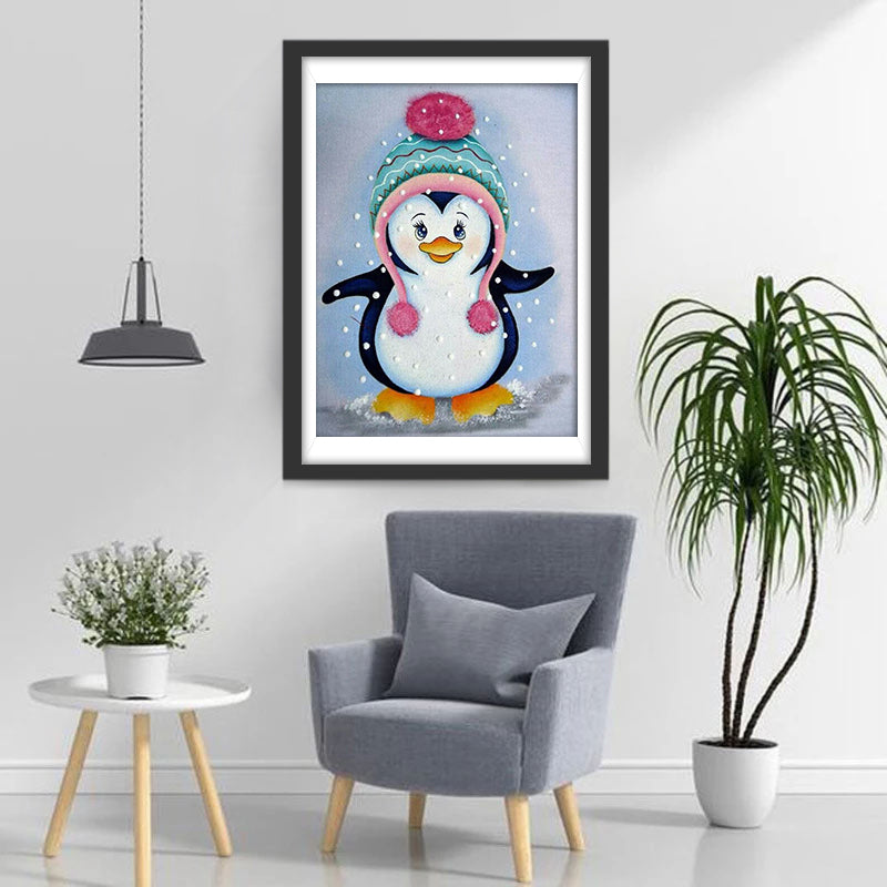 Penguin in Green Hat Cartoon Diamond Painting