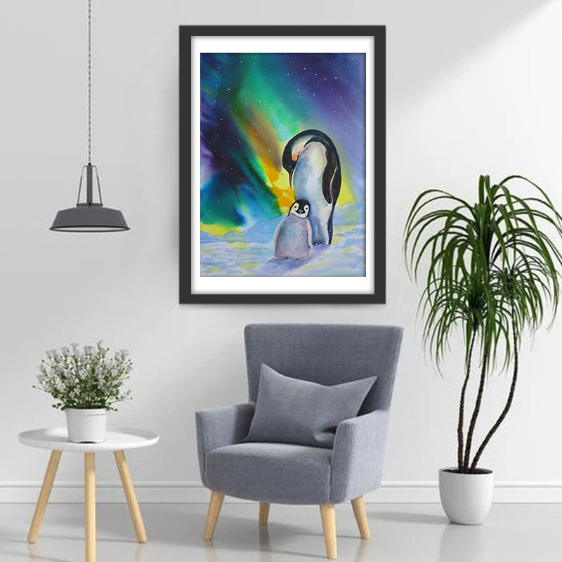 Penguin and Baby with Polar Dawn Diamond Painting