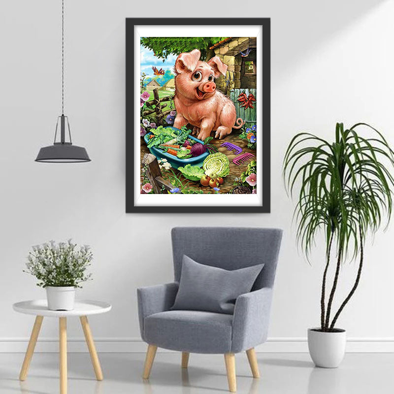 Little Pig and Vegetables Diamond Painting