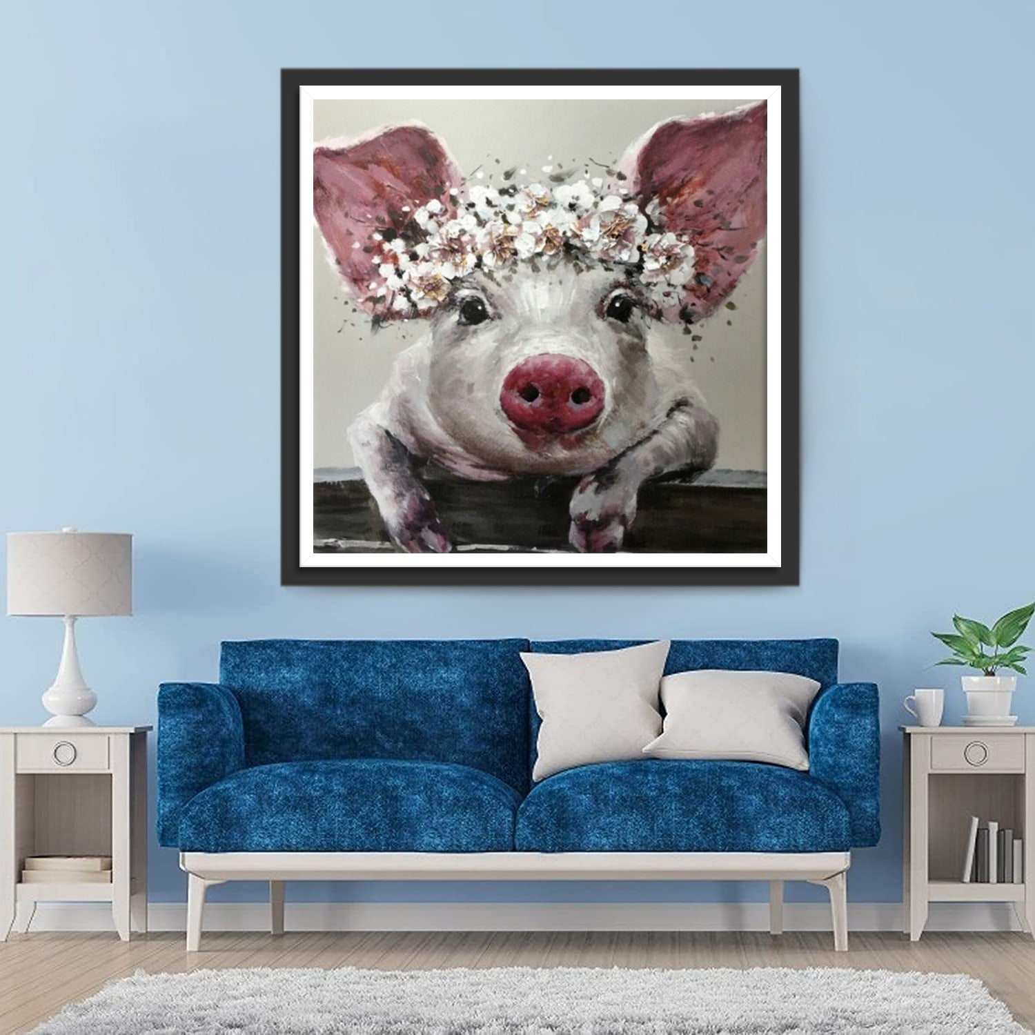 The Little Pig with a Crown of Flowers Diamond Painting