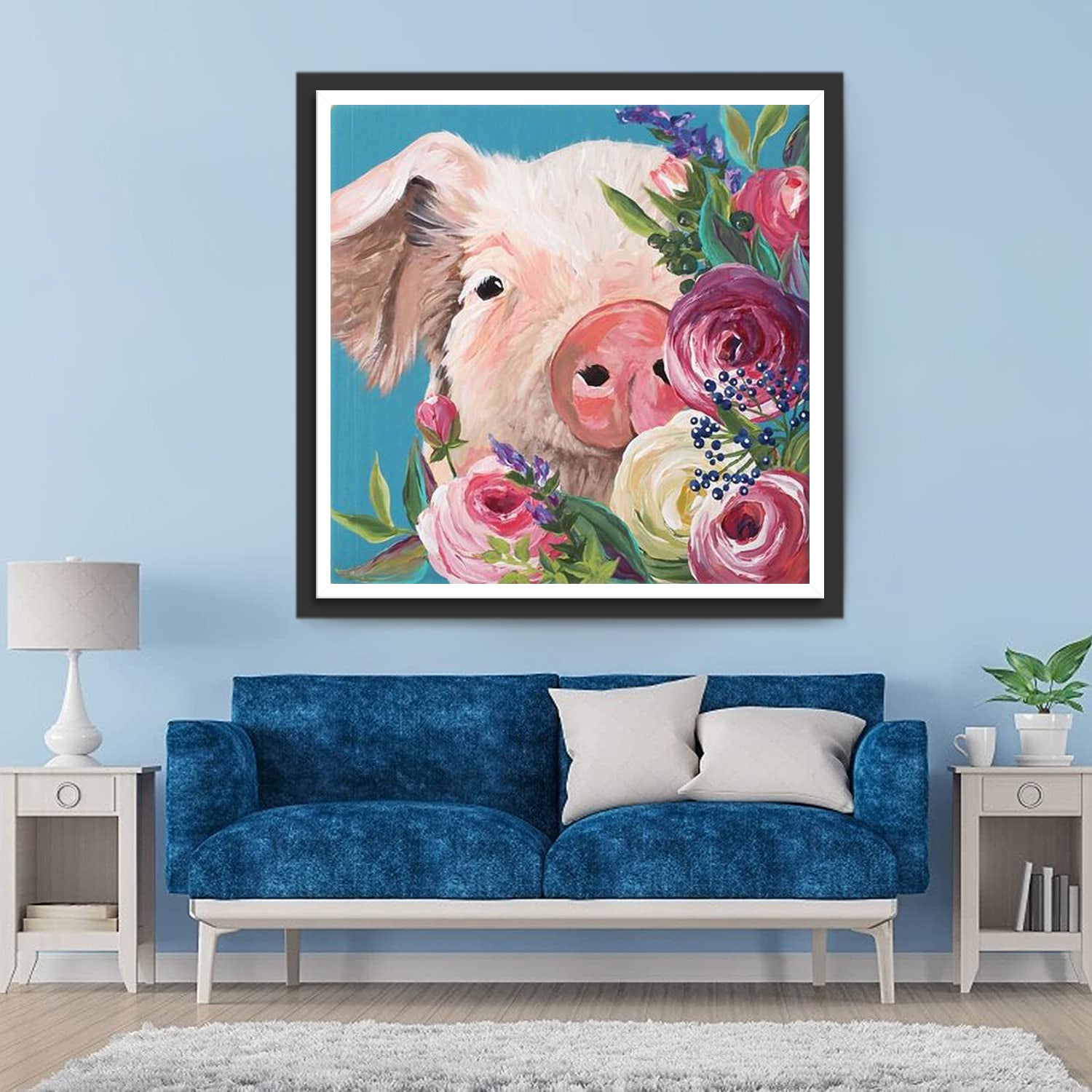 Pig and Roses Diamond Painting