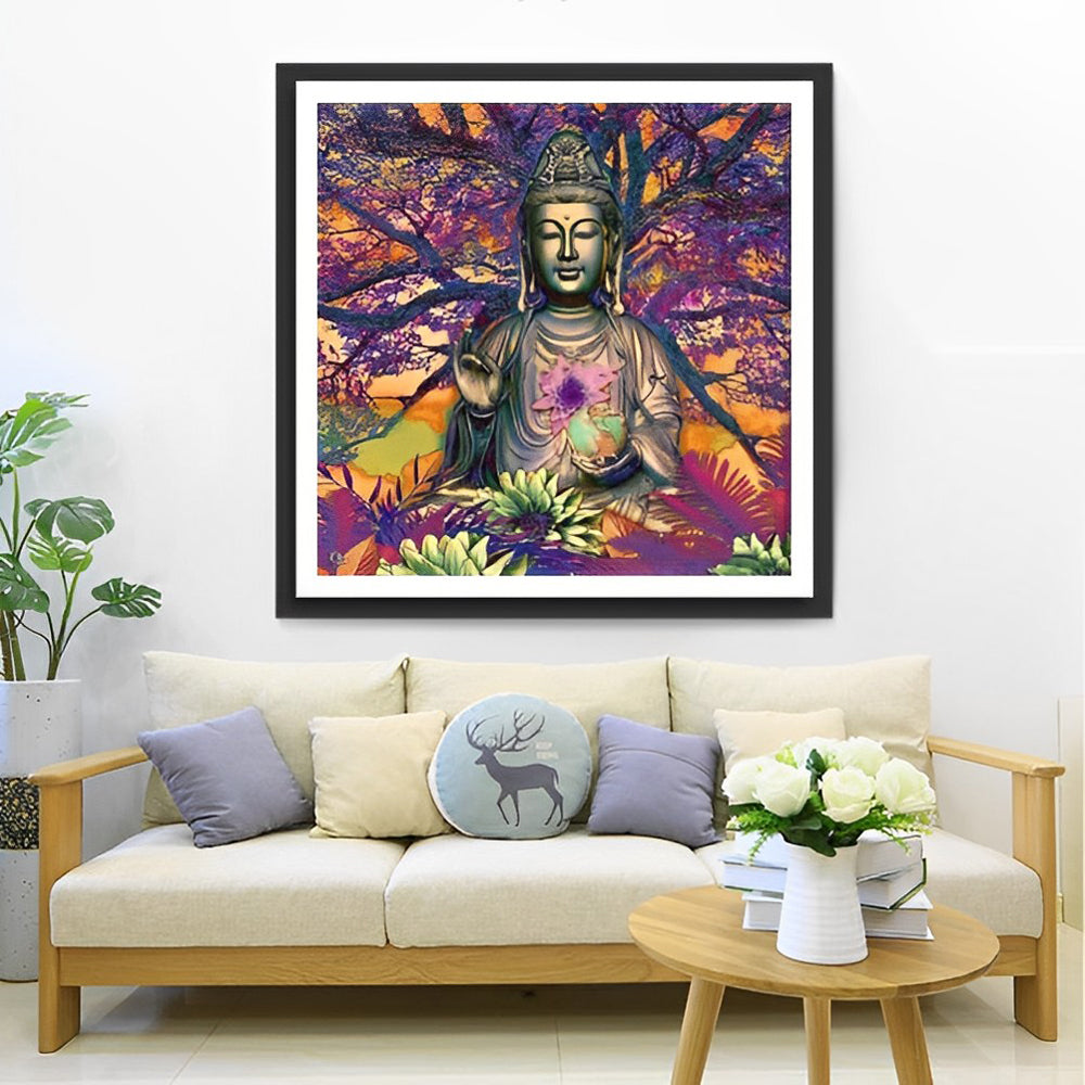 Buddhist Statue and Lotus Flower Diamond Painting