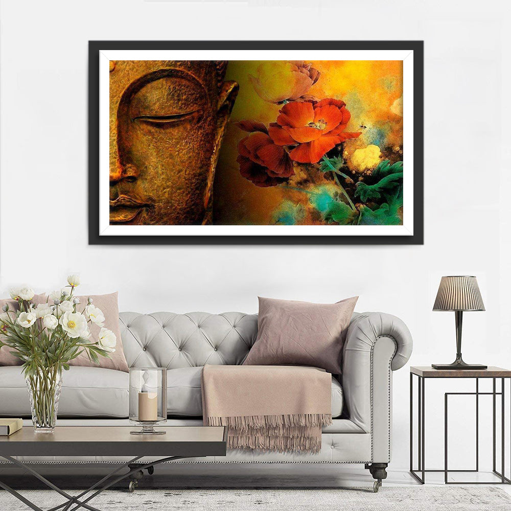 Red Poppies and Buddhist Statue Diamond Painting
