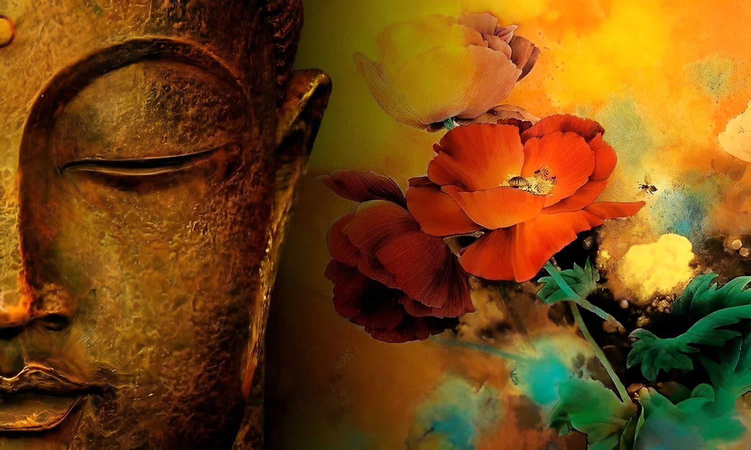 Red Poppies and Buddhist Statue Diamond Painting