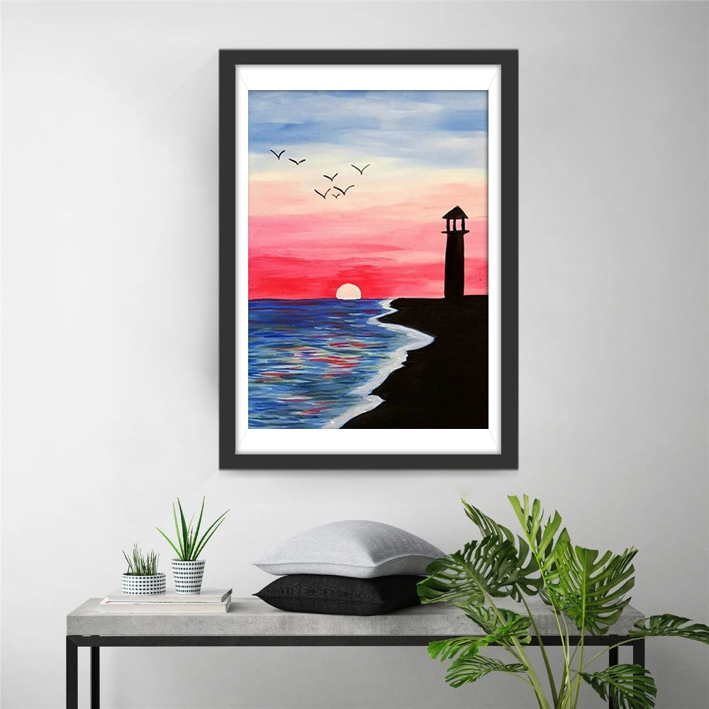 Blue Sea and Pink Sky Diamond Painting